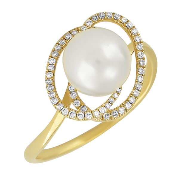  Золотое кольцо с бриллиантами и жемчугом R101-HOR35758Y
