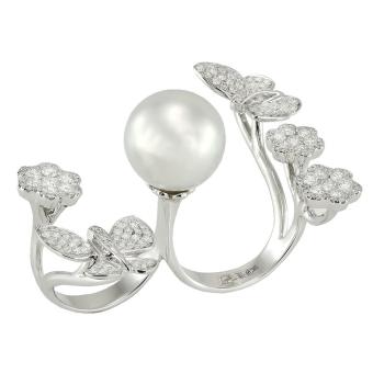 Золотое кольцо с бриллиантами и жемчугом R130-14821W